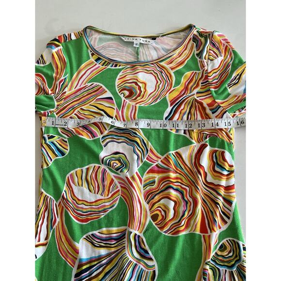 Trina Turk Dress Camellia Cover Up Resort Beach Size 2 Green 35” Psychedelic 3/4 - Picture 15 of 16